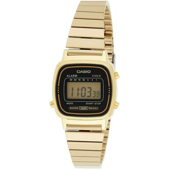 Unisex digital watch black gold waterproof stopwatch alarm stainless steel